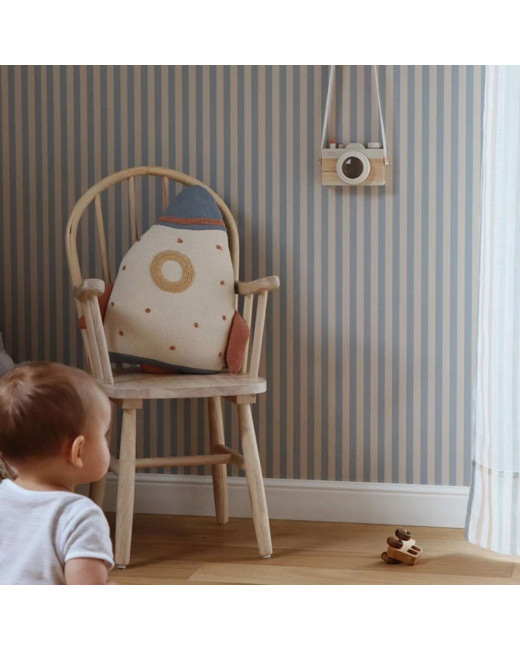 Papier peint rayures vintage - beige et bleu