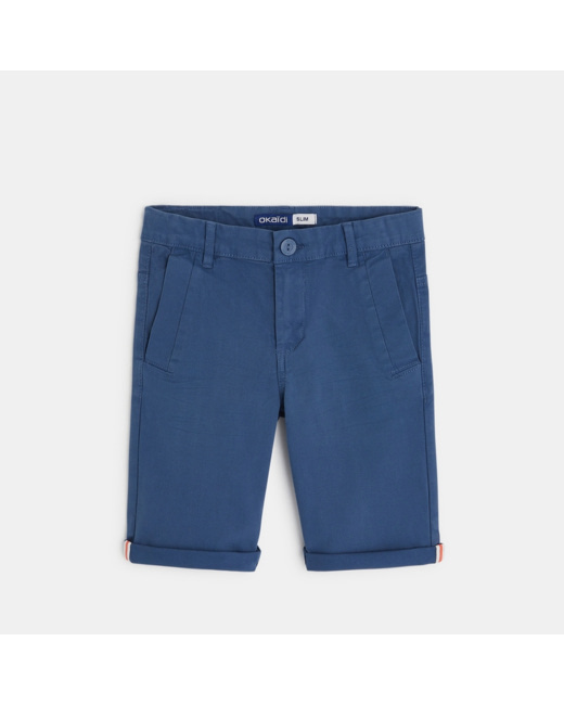 Bermuda slim en toile unie bleu garçon