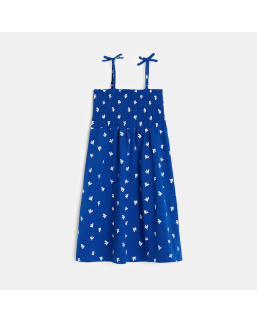 Robe à smocks imprimée bleue fille