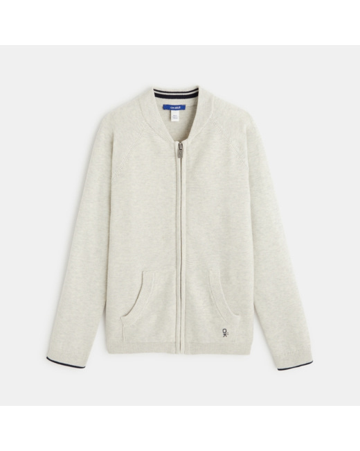 Gilet teddy zippé en maille fine blanc garçon