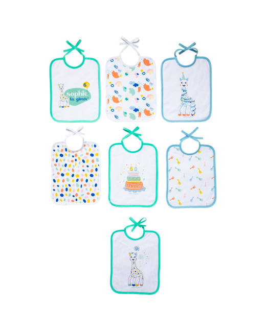 Lot de 7 bavoirs naissance à lacets Sophie la Girafe - Edition Anniversaire