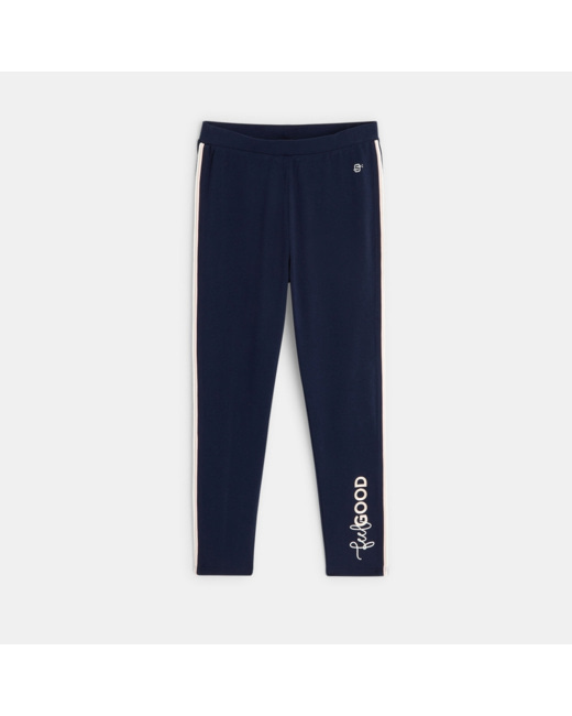 Leggings à bandes et message Feel Good bleu fille