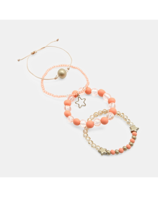 Bracelets perles fantaisie et étoiles métallisées orange fille