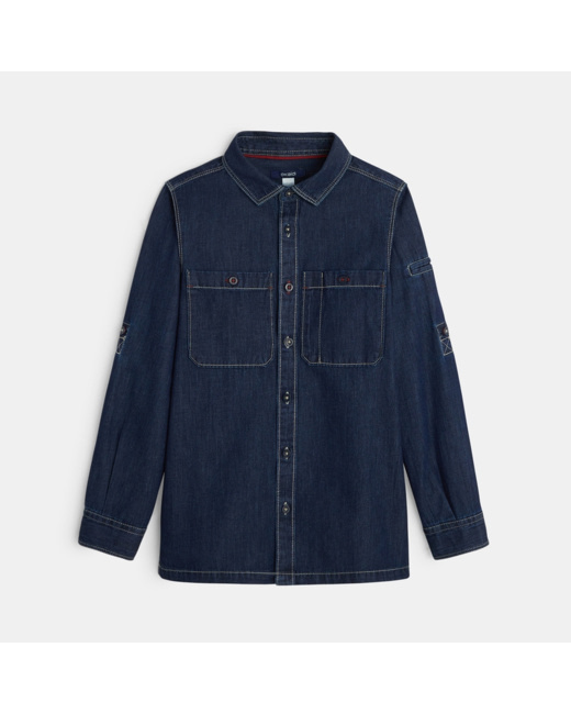 Chemise manches longues en jean brut bleue garçon