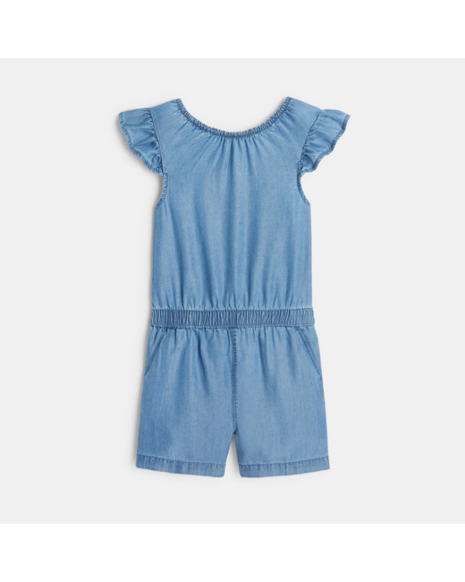 Combishort en denim léger bleu fille