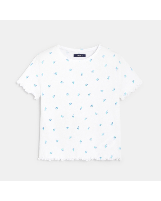T-shirt à bords ondulés bleu fille