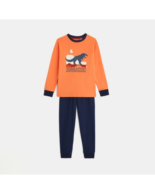 Pyjama jersey dinosaures phosphorescent orange garçon