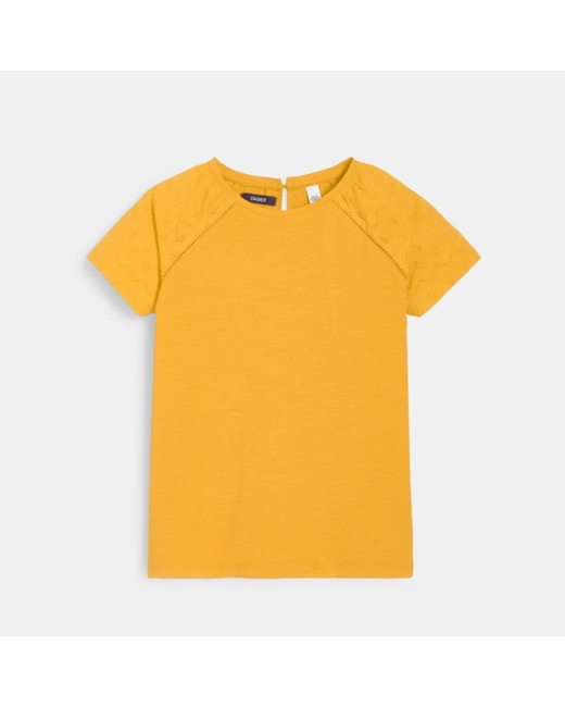 T-shirt détail broderie anglaise jaune fille