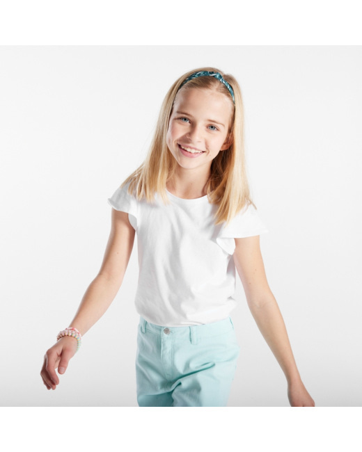T-shirt à manches courtes volantées blanc fille