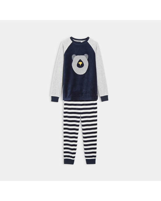 Pyjama en velours éponge bleu garçon