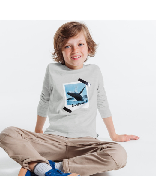 T-shirt en coton biologique photo baleine blanc garçon