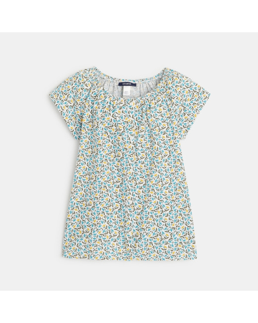 T-shirt imprimé à encolure élastiquée jaune fille
