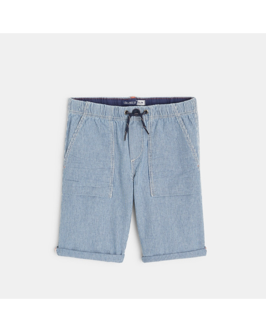 Bermuda slim en chambray rayé bleu garçon