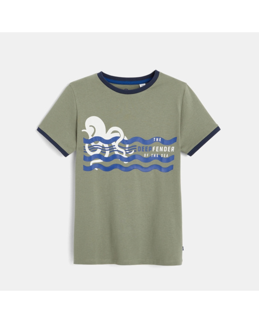 T-shirt coton bio à motif marin vert garçon
