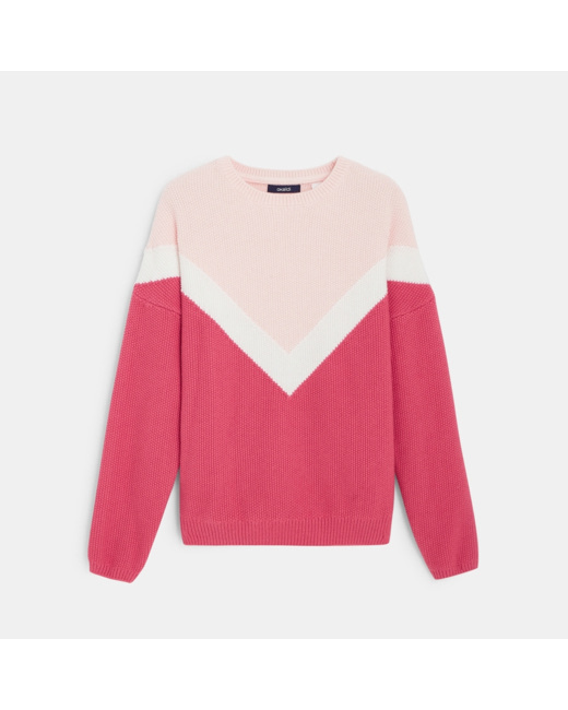 Pull col rond en tricot rose fille