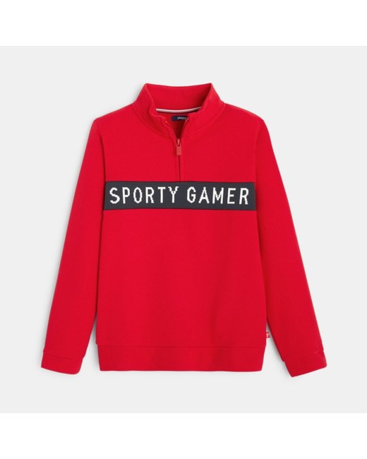 Sweat-shirt col camionneur rouge garçon