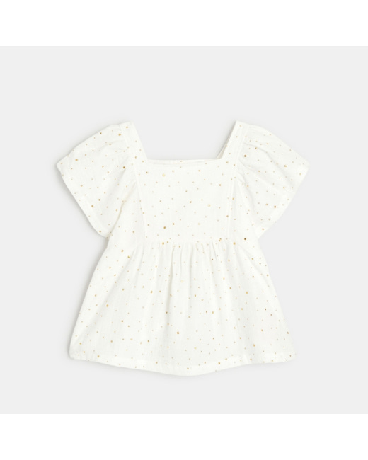 Blouse à pois en gaze de coton blanche fille