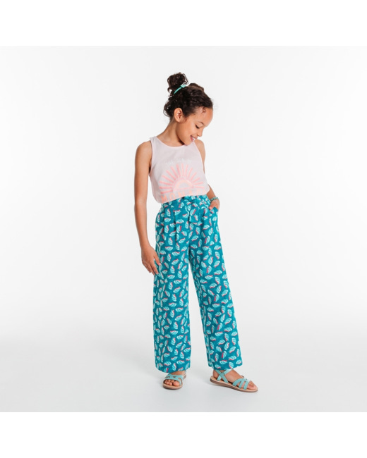 Pantalon large imprimé vert fille