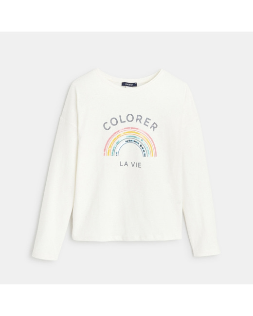 T-shirt à message "colorer la vie" blanc fille