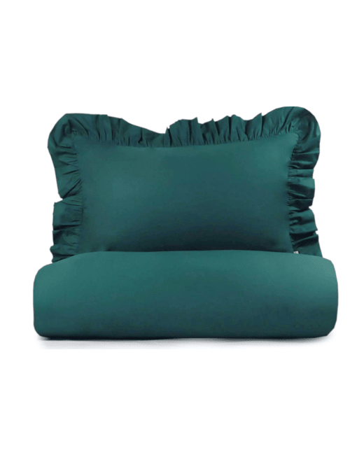 Housse de couette Vert Foncé à Volants