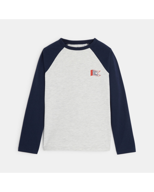 T-shirt bicolore à message "Ready for Change" bleu garçon