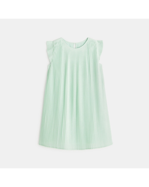 Robe unie plissée et pailletée verte fille