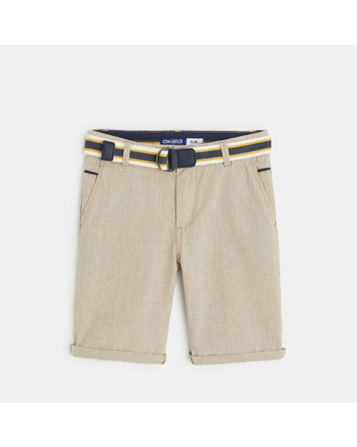 Bermuda slim en coton et lin marron garçon