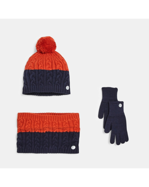 Ensemble bonnet, gants et snood torsadés jaune garçon