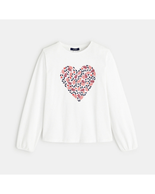 T-shirt à motif brodé blanc fille