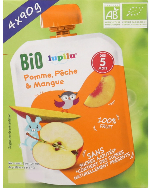 Compotes en gourdes bio - Pomme, pêche et mangue