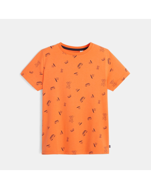 T-shirt manches courtes à petits motifs orange garçon