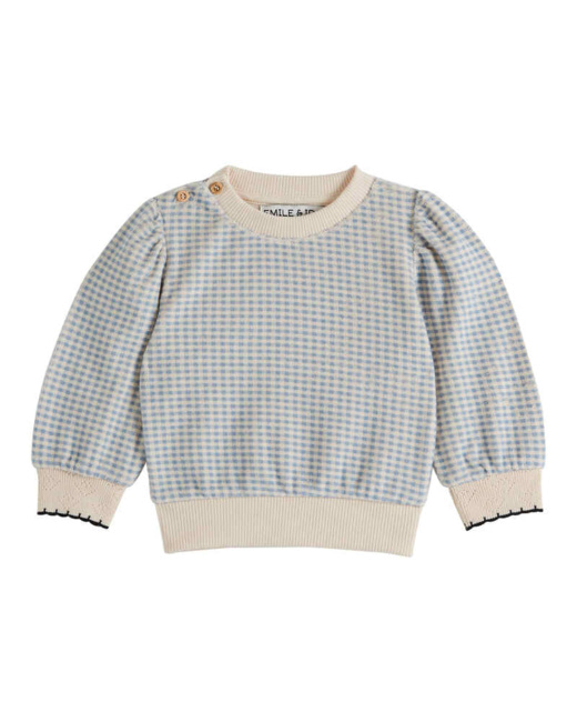 Sweat-shirt éponge imprimé Vichy Bleu manches longues