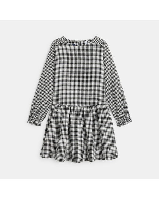 Robe évasée à petits carreaux noire fille