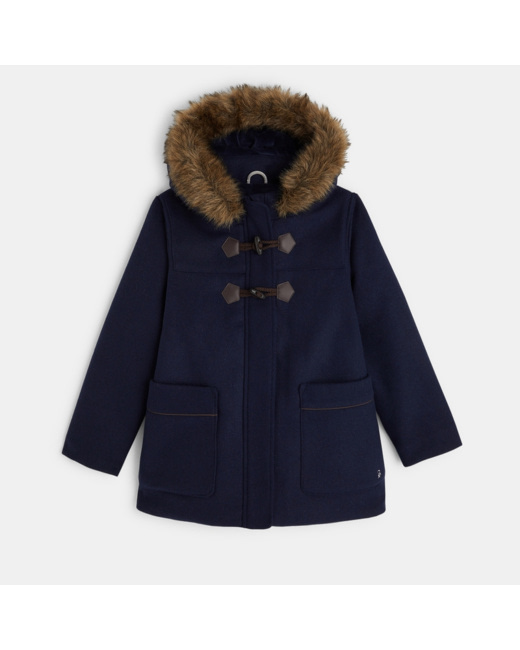 Manteau de ville caban à capuche bleu fille