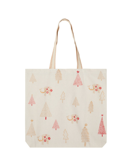 Tote bag en coton recyclé à motifs esprit Noël Hiver magique - Ecru
