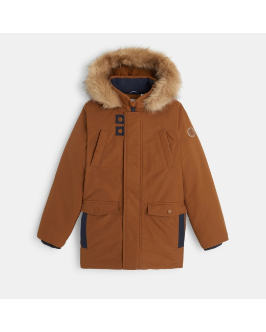 Parka chaude à capuche beige garçon