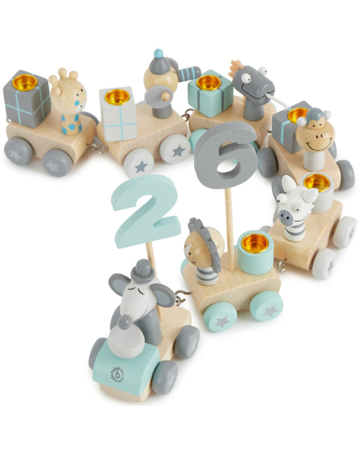 Train d'anniversaire en bois Animaux