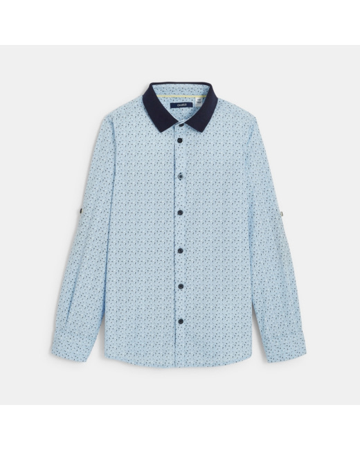 Chemise imprimée à col côtelé bleue garçon