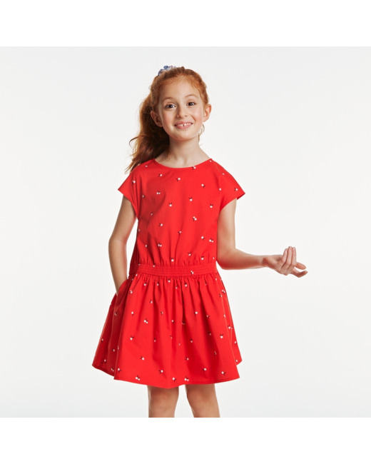 Robe imprimé fleurs et coeurs rouge fille