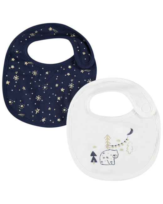 Lot de 2 bavoirs en coton avec imprimé doré all-over et ourson