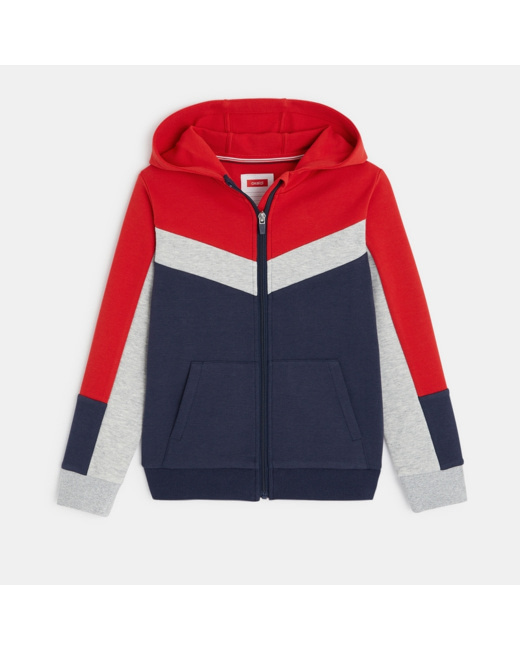 Sweat-shirt 3 couleurs à capuche bleu garçon
