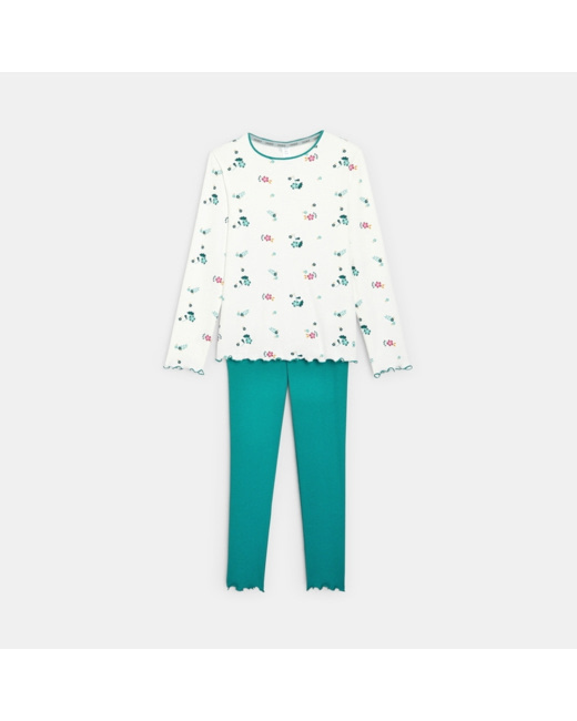 Pyjama en jersey de coton biologique blanc fille