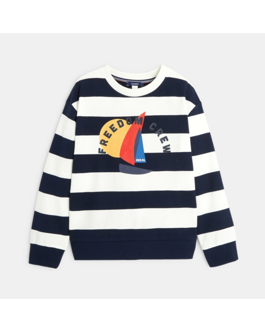 Sweat-shirt rayé et motif bateau à voile bleu garçon