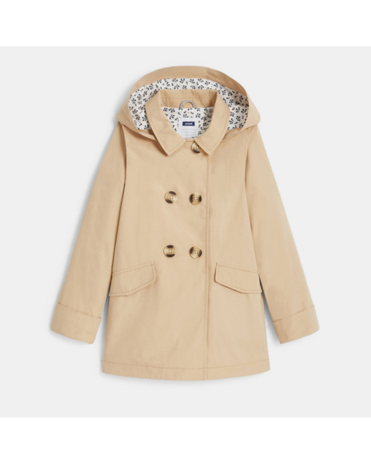 Trench déperlant à capuche beige fille