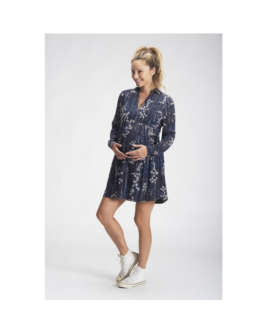Robe de grossesse en voile à manches longues imprimé fleuri