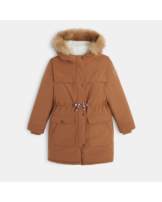 Parka chaude et déperlante à capuche marron fille
