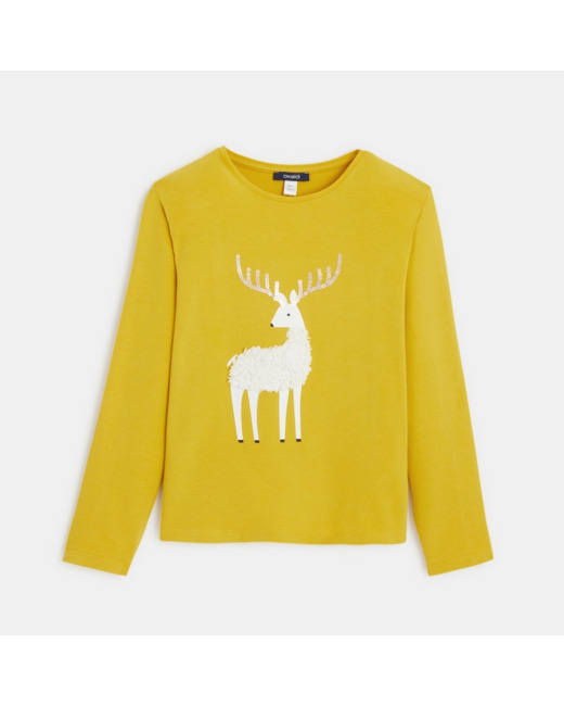 T-shirt à motif en relief jaune fille