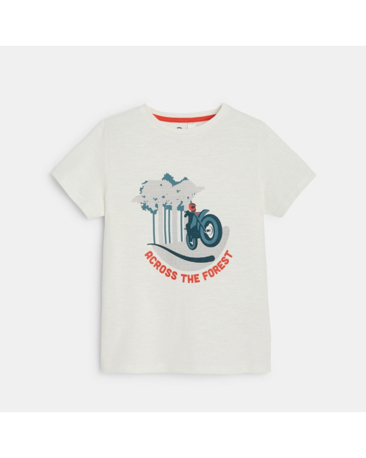 T-shirt à message "Across the forest" blanc garçon