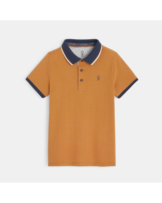 Polo piqué col couleur beige garçon