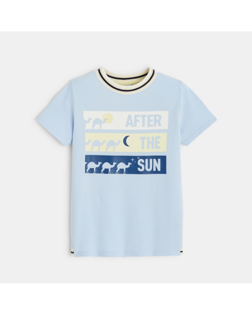 T-shirt à col côtelé bleu garçon